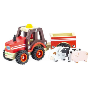 Retro houten tractor+trailerset. fsc. 2+