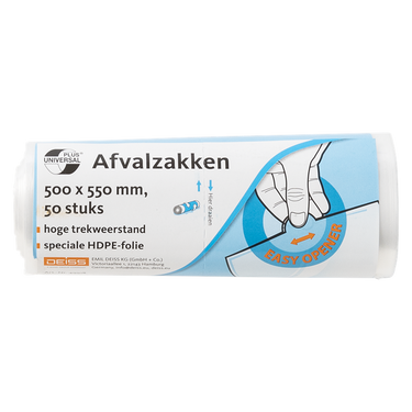 Vuilniszak universal plus, 7 micron, ft 50 x 55 cm, transparant, rol van 50 stuks