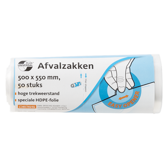 Vuilniszak universal plus, 7 micron, ft 50 x 55 cm, transparant, rol van 50 stuks