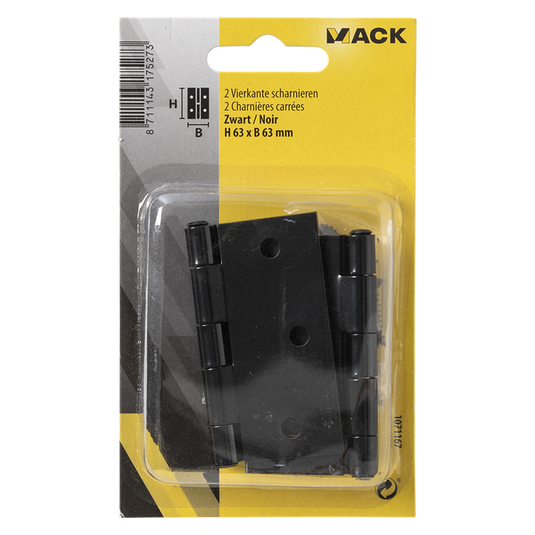 Mack 1071167 - 2 vierkante scharnieren zwart h63 x b63 mm | 5 stuks