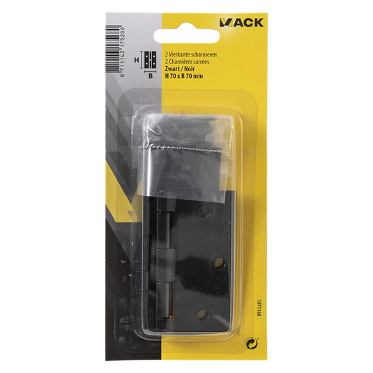 Mack 1071168 - 2 vierkante scharnieren zwart h 70 x b 70 mm | 5 stuks