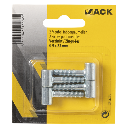 Mack 1071182 - 2 meubel inboorpaumellen verzinkt ø 9 x 23 mm | 5 stuks