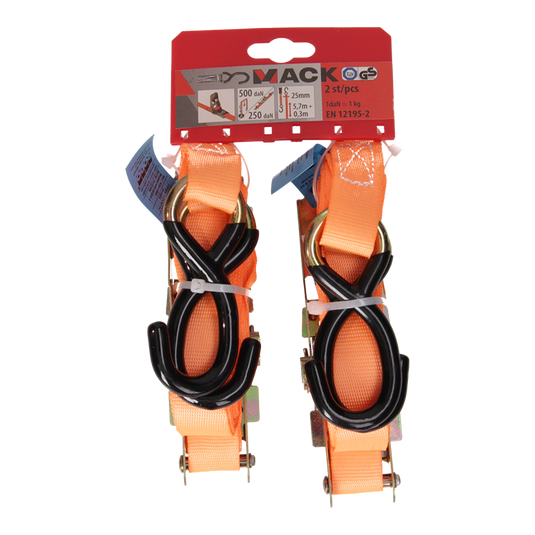 Mack 1072109 - 2 spangordels pe, ratelspanner25mm-6m max 500kg 2d, s haken | 5 stuks