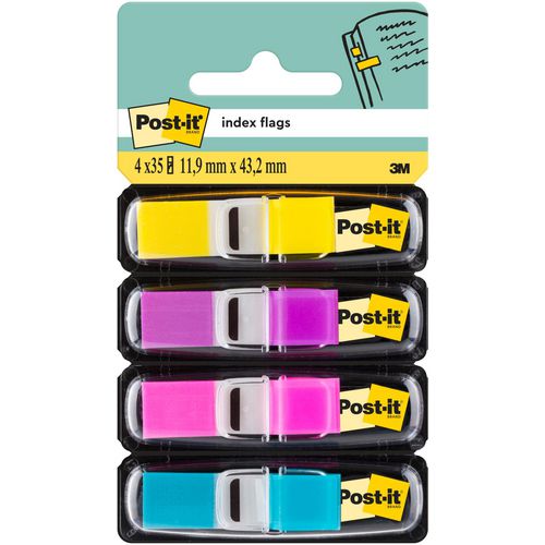 Index mini post-it 12,7x43,7mm geel,paars,roze,turquoise 140 stuks