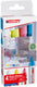 Edding 95 glasmarker set met 4 kleuren - wit, geel, roze, lichtblauw - ronde punt 1,5-3 mm - ook geschikt voor whiteboards - droog uitwisbaar