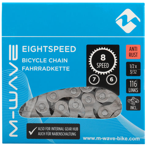 M-Wave chain 6/7/8 speed, 1/2x3/32 116L silver anti-rust (hang packaging)