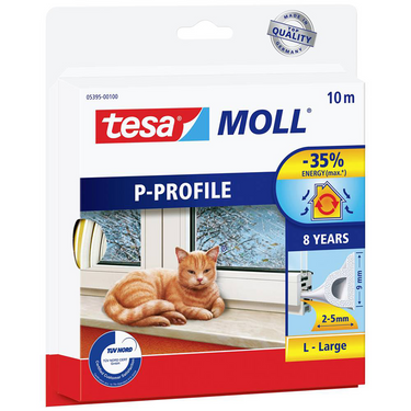 Tesa 1076420 - moll p-profiel l 10m wit 9x5,5mm afdichtingstape | 2 stuks