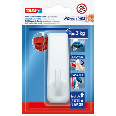 Tesa 1076417 - powerstrips haak xl wit zelfklevend verwijderbaar | 3 stuks