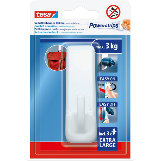 Tesa 1076417 - powerstrips haak xl wit zelfklevend verwijderbaar | 3 stuks
