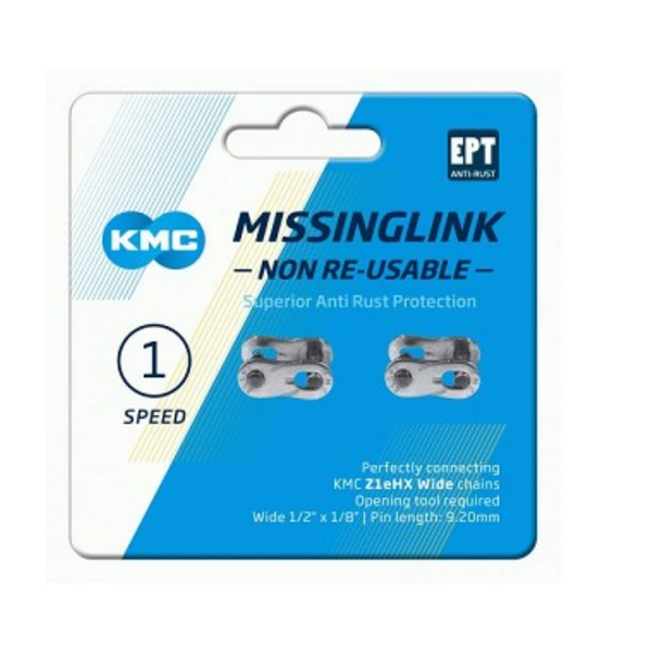 KMC connecting link Z1eHX Wide silver 1/2"x1/8" EPT. Per 2 on card.