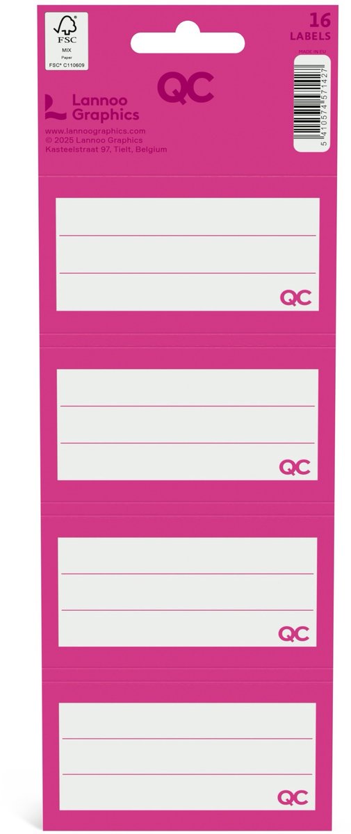 Qc colour zelfklevende schooletiketten fuchsia - set van 16 stuks