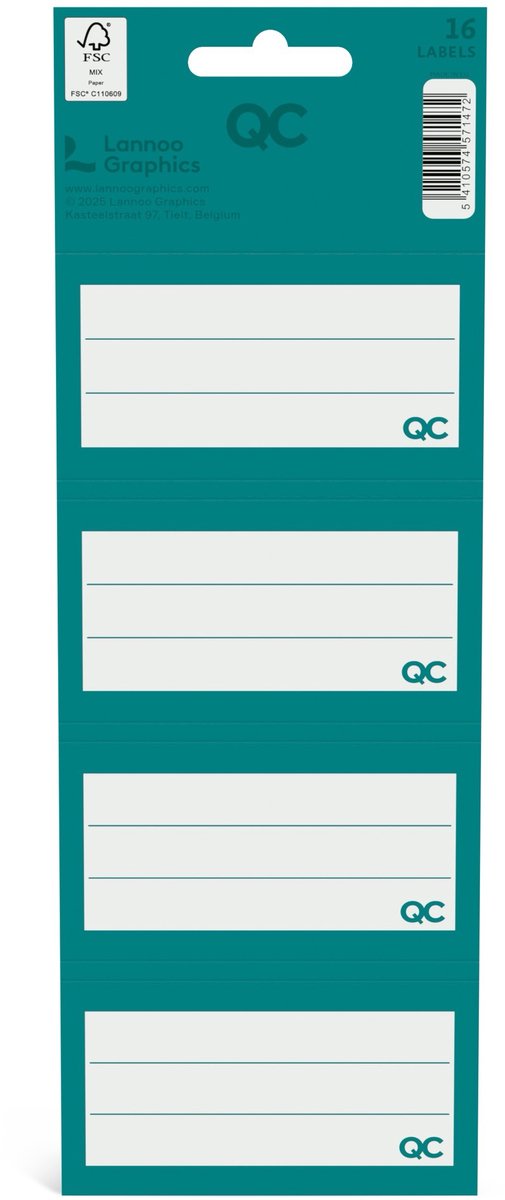 Qc colour zelfklevende schooletiketten blauwgroen - set van 16 stuks