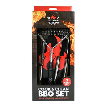 Interbosch flamecraft bbq gereedschapset 3-delig zwart rvs