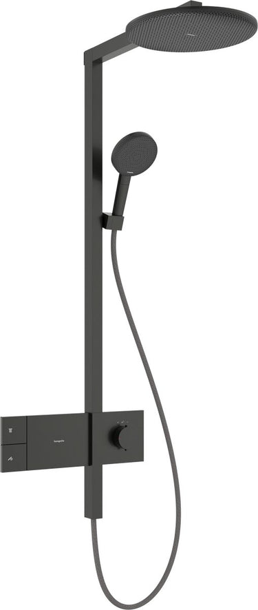 Hansgrohe raindance alive s puro - showerpipe - select-knop bediening - 300mm maat - 1 straalfunctie - brushed black chrome - met thermostaat