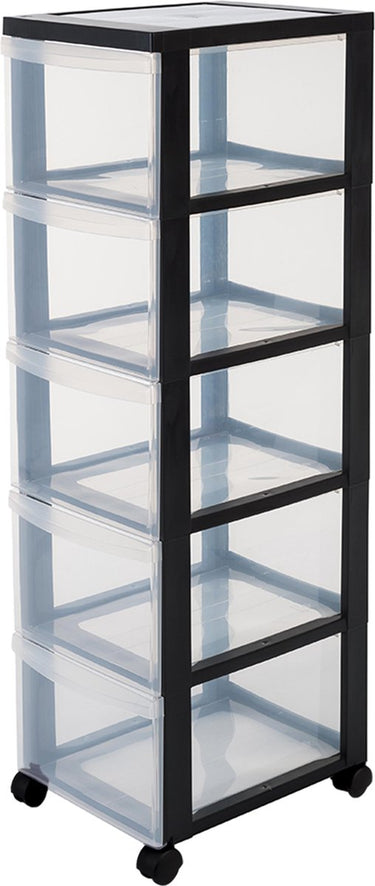 Iris design chest ladesysteem - 5 diepe lades - kunststof - zwart transparant - met wieltjes