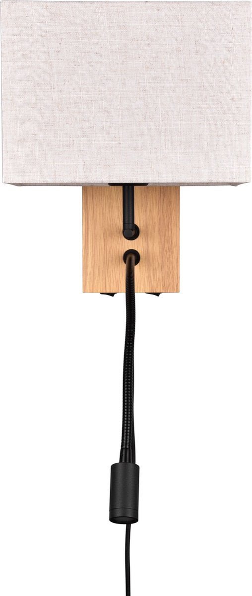 Trio nilam wand lamp met leeslamp - hout naturel - ecru kap