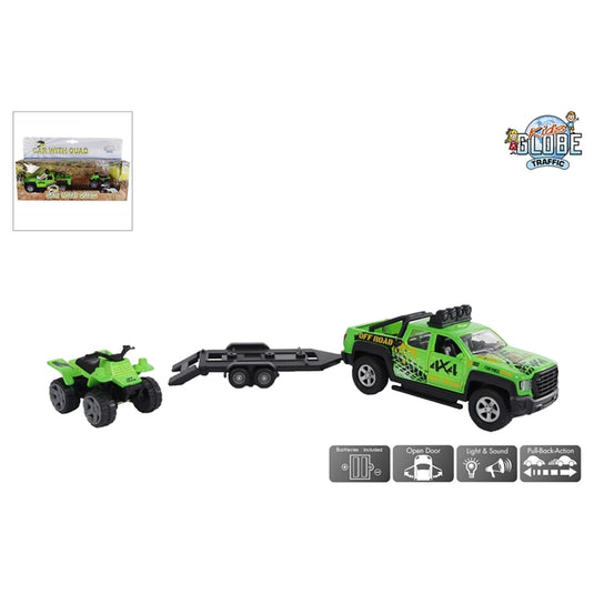 Kids globe terreinwagen met trailer+quad
