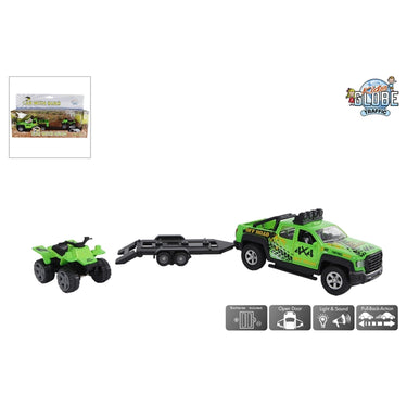 Kids globe terreinwagen met trailer met quad licht geluid 29cm