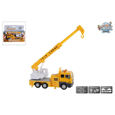 Kids globe hijskraan die cast met licht en geluid 15cm