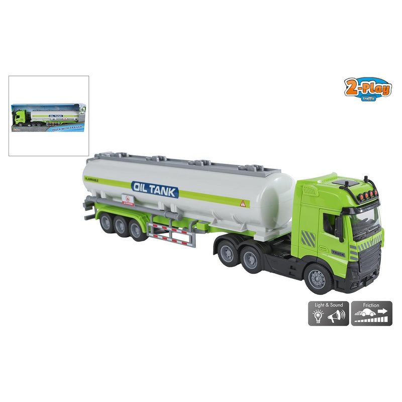 Load image into Gallery viewer, 2-play vrachtwagen met tankoplegger 38cm
