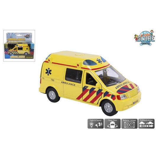 Kids globe die cast pull back ambulance met licht