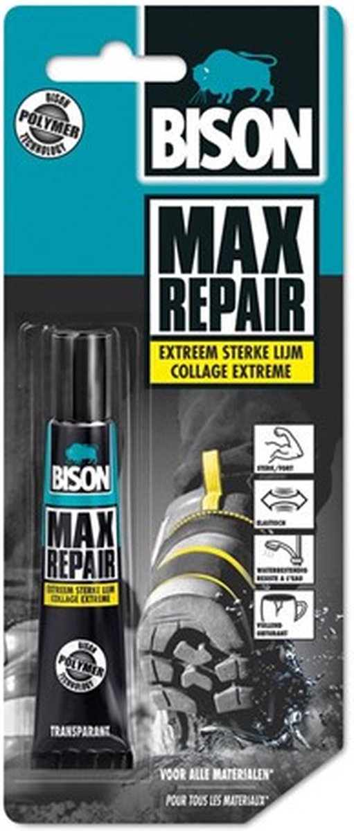 Load image into Gallery viewer, Bison max repair power 20 gram- extra krachtige en flexibele reparatielijm, transparant, ideaal voor schoenen, rubber, leer, 1001 reparaties, 20 gram tube
