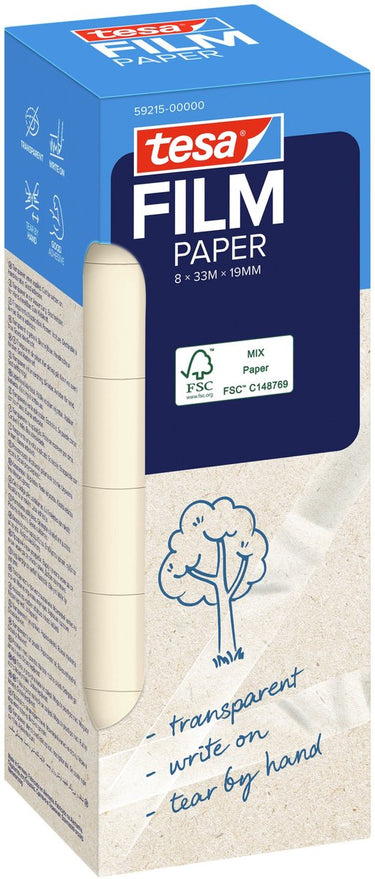Tesa film paper - transparante plakband, 8 rollen, 19 mm x 33 m
