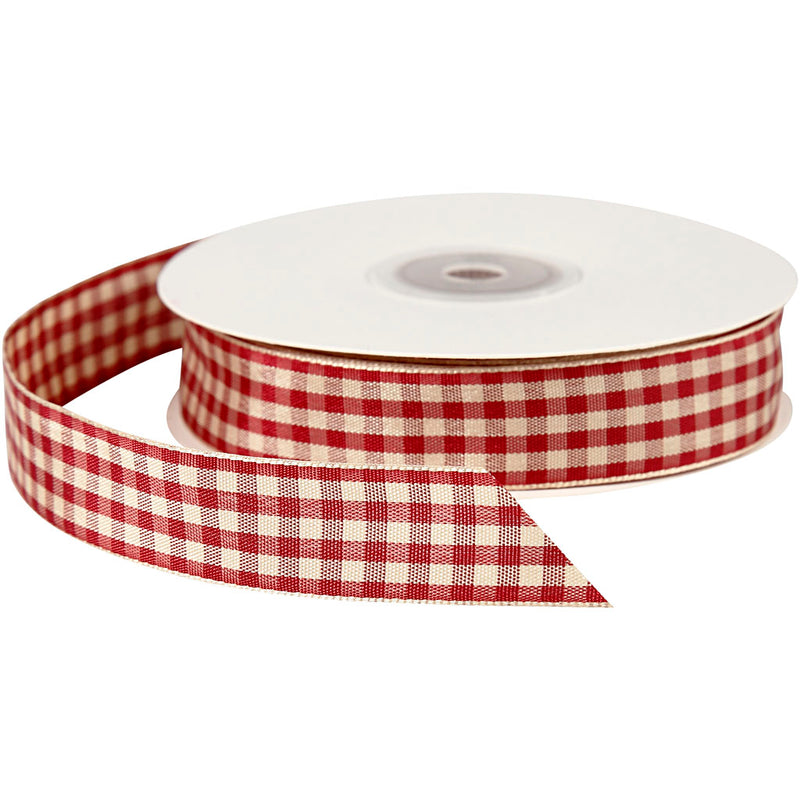 Load image into Gallery viewer, Creativ company https: www.cchobby.nl geruit-lint-b-20-mm-antiek-rood-wit-25-m-1-rol
