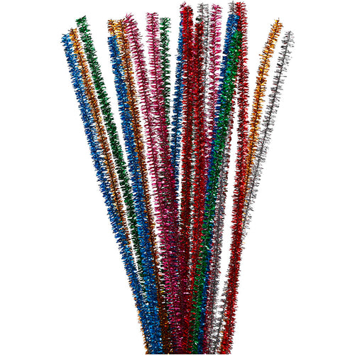 Creativ company chenille, l: 30 cm, dikte 6 mm, glitter, sterke kleuren, 24 div 1 doos