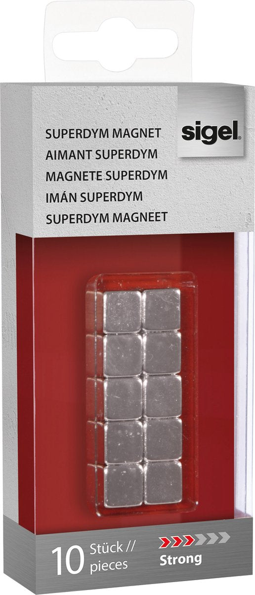 Sigel magneet - cube design - 10x10x10mm - voor glasbord - c5 sterk - zilver - 10 stuks - si-ba193
