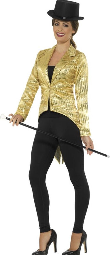 Smiffys - sequin tailcoat kostuum jacket - s - goudkleurig