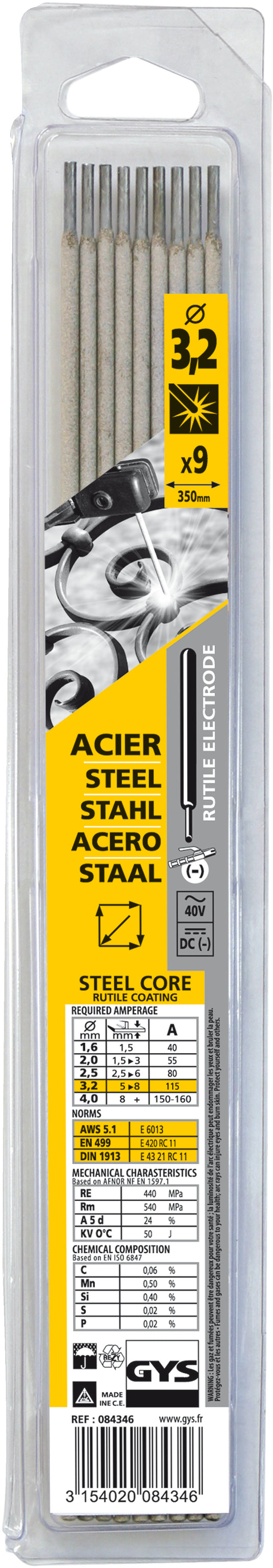 Gys laselektroden staal rutiel - 3,2mm - 9 stuks
