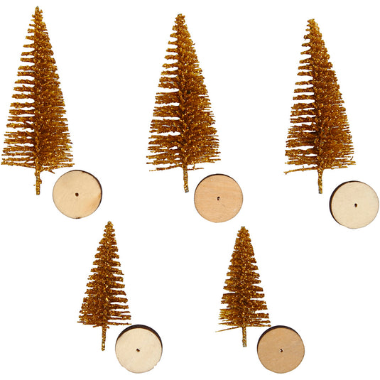 Creativ company kerstbomen, h: 40+60 mm, goud, 5 stuk 1 doos