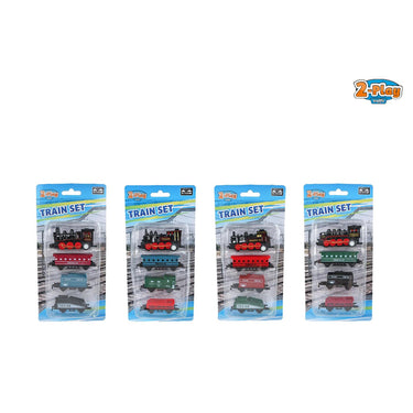 2-play locomotief met 3 aanhangers die cast pull back 3 assorti