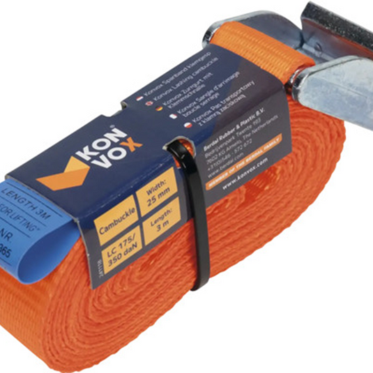 Konvox 1076672 - spanband klemgesp 3m 25mm hd 350 dan oranje | 1 stuks