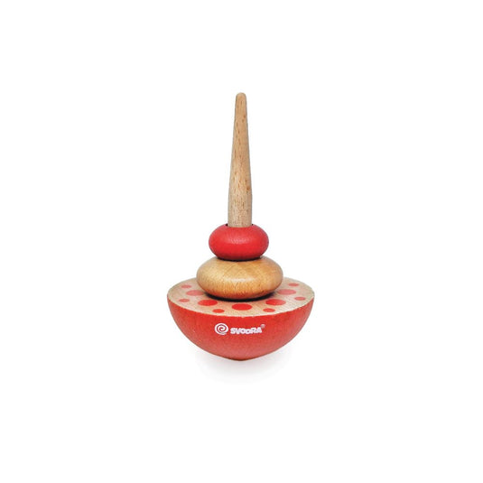 Houten tol geom rood. 8 x 5 x 15 cm. 5+