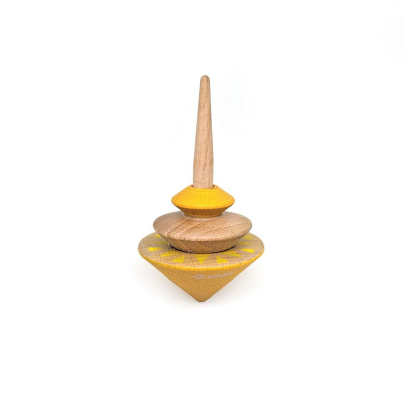 Afbeelding laden in galerijviewer, Houten tol geom geel. 8 x 5 x 15 cm. 5+
