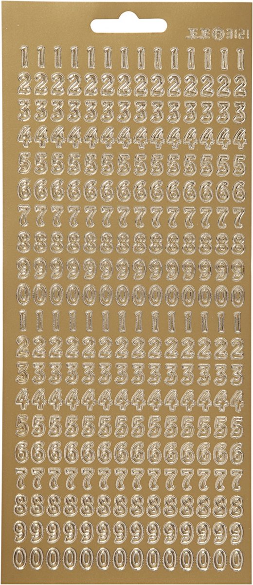 Creativ company stickers goud - cijfers stickers - gouden zelfklevende getallen stickervellen - diy versiering - kaarten maken - scrapbooking knutselen - 10x23 cm - 1 vel