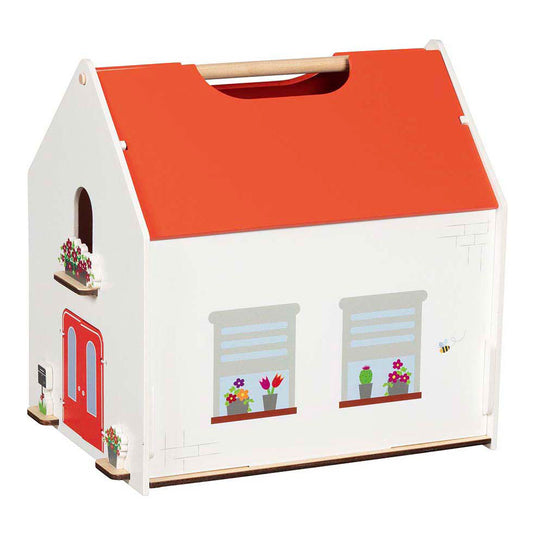 Goki houten draagbaar poppenhuis met accessoires