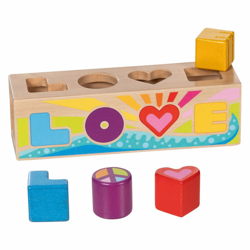 Load image into Gallery viewer, Goki houten sorteerbox vormenstoof love
