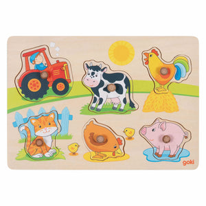 Goki houten noppenpuzzel op de boerderij, 6st.