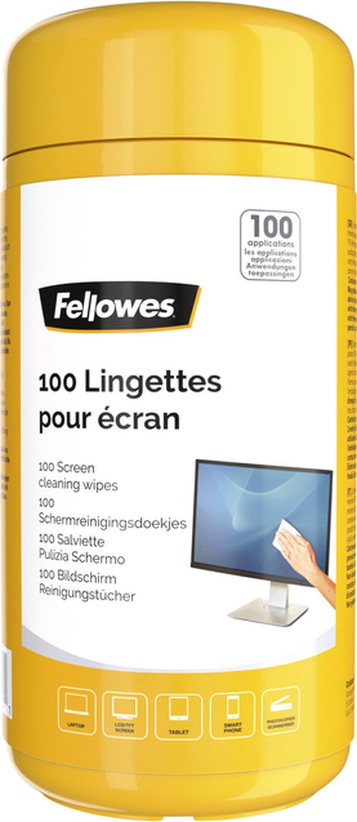 Fellowes beeldscherm reinigingsdoekjes 100 stuks | streeploos antistatisch