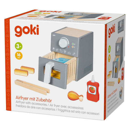 Goki houten speelgoed airfryer met accessoires - 16dlg.