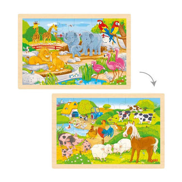 Goki houten legpuzzel - boerderij en dierentuin - 24st.