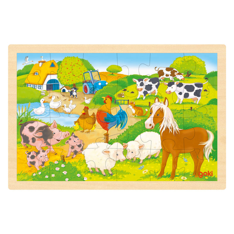 Load image into Gallery viewer, Goki houten legpuzzel - boerderij en dierentuin - 24st.
