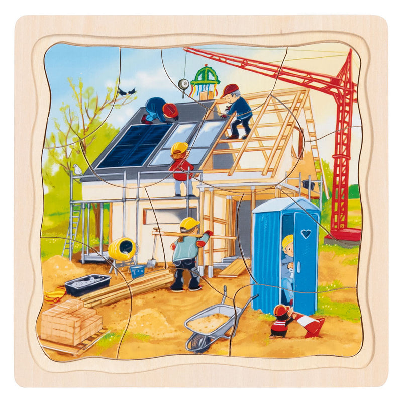 Load image into Gallery viewer, Goki houten 3-lagen puzzel - huis bouwen - 35st.
