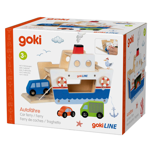 Goki houten veerboot met 3 voertuigen