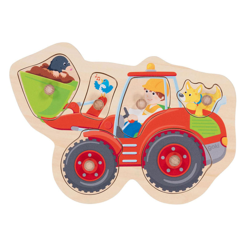 Load image into Gallery viewer, Goki houten noppenpuzzel wiellader, 6st.
