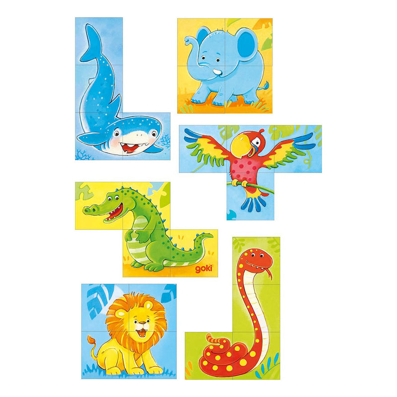 Load image into Gallery viewer, Goki houten blokpuzzel wilde dieren, 4st.
