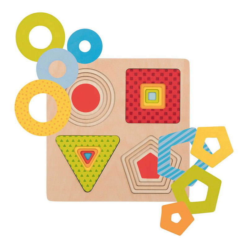 Afbeelding laden in galerijviewer, Goki houten lagenpuzzel geometrische vormen, 16st.
